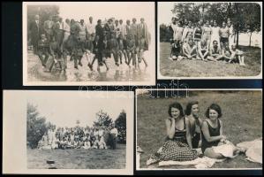cca 1930 Balatongyörök, fürdőzők, fürdőház, fürdőruhák, 21 db fotó, 4×6 és 9ú14 cm közötti méretekbe...