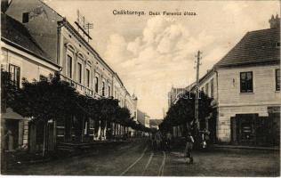 Csáktornya, Cakovec; Deák Ferenc és Árpád utca, borbély és fodrász, Krisztofi üzlete / street, shops, barber and hairdresser