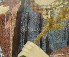 Szent József a kisdeddel, gyöngy gobelin, dekoratív aranyozott keretben. 24x19