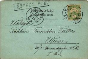 1901 Sopron, Domonkos templom. Popper József kiadása + "NAGY-KANIZSA - BÉCS 23. SZ." vasút...