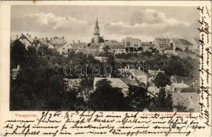 1905 Veszprém, vár részlet a tűzőrtoronnyal. Krausz A. fia kiadása + VESZPRÉM - GYŐR 318 vasúti mozgóposta bélyegző