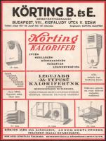 1929 Körting B. és E. Részvénytársaság Bp. VIII. kalorifer kereskedő kétoldalas reklámja, mutatós na...