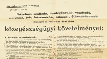 1943 Munkács, Vegyipartársulat hirdetménye: kávéház, szálloda, vendégfogadó, vendéglő, korcsma, tej-...