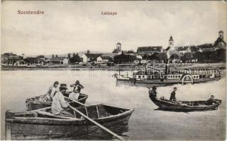 1914 Szentendre, látkép, csónakok, gőzhajó. Pálfy János kiadása (EK)