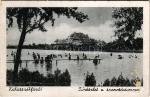 1949 Kakasszékfürdő (Orosháza), tó részlet a szanatóriummal, fürdőzők (fa)