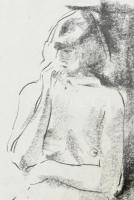 Kohán György (1910-1966): Női akt. Szén, papír, jelzett. Üvegezett fa keretben. 40x28 cm