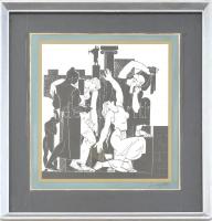 Amerigo Tot (1909-1985): Jelenet. Szitanyomat, papír. Jelzett. Üvegezett fakeretben. 29x27 cm