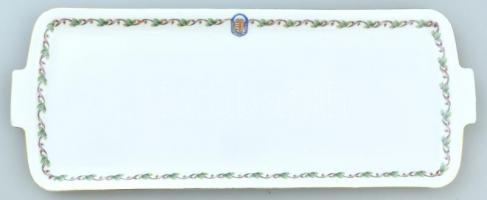 Zsolnay szendvicses tál, magyar címerrel, kopott, jelzett, 40,5x16cm