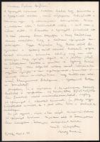 1968 Merényi Oszkár (1895-1981) irodalomtörténész részére szóló kézzel írt levél Kedves Oszkár Bátyám! megszólítással.