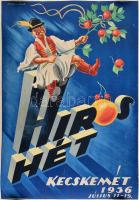1936 Kecskemét, Hírös hét, plakát, Imre Gábor grafikája, restaurált, 62×43 cm