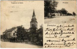 Vágkeresztúr, Krizovany nad Dudváhom; templom és iskola, Fő utca / church, school, main street + "POSTAKALAUZ NAGY-SZOMBAT-SZERED-GALÁNTA KÖZÖTT" (EK)