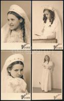 cca 1930 Elsőáldozó lányok, 7 db fotó két lányról, 13,5×8,5 cm