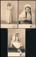 cca 1930 Elsőáldozó lányok, 7 db fotó két lányról, 13,5×8,5 cm