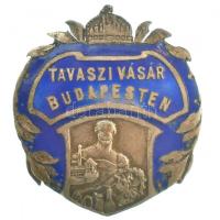 ~1920. Tavaszi Vásár Budapesten zománcozott gomblyukjelvény, kék zománccal (33x29mm) T:1- / Hungary ~1920. Tavaszi Vásár Budapesten (Spring Fair in Budapest) enamelled buttonhole badge with blue enamel (33x29mm) C:AU