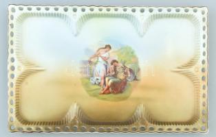 Cseh porcelán tálca, matricás mitológia jelenettel, jelzés nélkül, 19x30cm