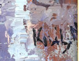 Király Nikoletta (?-): Esős impresszió. Olaj, vászon, jelzett, fa keretben, két szakadással, 24×18 c...