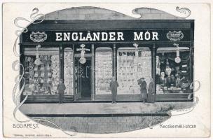 1906 Budapest V. Engländer Mór úri és női divat és fehérnemű üzlete. Kecskeméti utca. Kurcz és Társa kiadása, Art Nouveau. Hátoldalon Engländer Mór levele (EB)