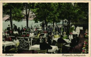1934 Budapest XXII. Budafok, Kutyavilla halászcsárda kerthelyisége, felszállóhely: Gellért szálló, leszállóhely: Budafok őrház (EB)