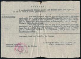 1944 Bp., Katonai előléptetést ismertető kivonat