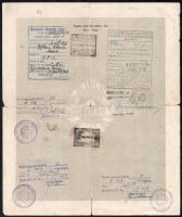 1956 Román fényképes útlevél, pecsétekkel, szakadással