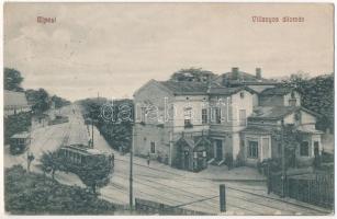 1911 Budapest IV. Újpest, Villanyos állomás, Villamos vasútállomás. Sellei Károly fényképész kiadása (EB)