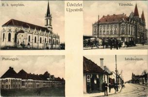 Budapest IV. Újpest, Római katolikus templom, Városháza, Kohn és Fischer üzlete, Pamutgyár, István utca