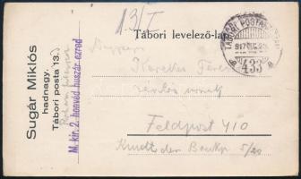 1917 Field postcard "M. kir. 2. honvéd huszár ezred." + "TP 433 b", 1917 Tábori posta levelezőlap "M. kir. 2. honvéd huszár ezred." + "TP 433 b"