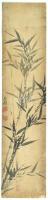 Ismeretlen jelzéssel, XIX. sz. japán művész munkája: Levelek. Tus, papír. Kissé foltos, sérülésekkel, lap alján szakadással. Lap széle feltehetően vágott, 64×15 cm