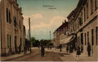 1913 Csáktornya, Cakovec; Zrínyi tér, üzletek. Fischel Fülöp (Strausz Sándor) kiadása / square, shops (szakadás / tear)