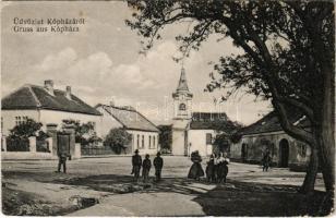 1917 Kópháza, Koljnof, Kohlenhof; tér, templom. M. J. Taschner kiadása (szakadás / tear)