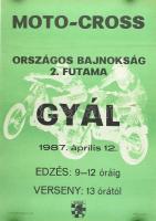 1987 Országos moto-cross bajnokság Gyálon, plakát, hajtásnyomokkal, de jó állapotban, 64×44 cm