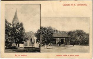 1911 Varsánd, Újfazekasvarsánd, Fazekasvarsánd, Olari; Evangélikus templom, Lobstein Pálné és Társa üzlete és saját kiadása / Lutheran church, publisher's shop (fa)