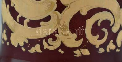 Biedermeier likőrös palack, rubinpácolt fújt üveg, 1880 körül, kopott m:19,5cm