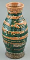 Retró váza, színes mázakkal festett kerámia, jelzés nélkül, kopott, m:30 cm