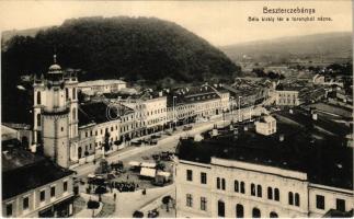 Besztercebánya, Banská Bystrica; Béla király tér a toronyból nézve, piac, Kohn József és Löwy Ferenc üzlete. Machold F. kiadása / square, market, shops