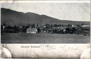 1899 (Vorläufer) Ruttka, Vrútky; látkép. Moskóczi Ferencné kiadása / general view (vágott / cut)