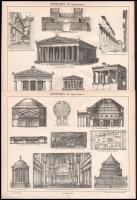 Magyarország és a világ építészete, 28 db metszet a Pallas lexikonból. 30x24 és 23,5x15 cm