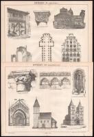 Magyarország és a világ építészete, 28 db metszet a Pallas lexikonból. 30x24 és 23,5x15 cm