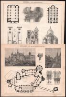 Magyarország és a világ építészete, 28 db metszet a Pallas lexikonból. 30x24 és 23,5x15 cm