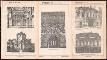 Magyarország és a világ építészete, 28 db metszet a Pallas lexikonból. 30x24 és 23,5x15 cm