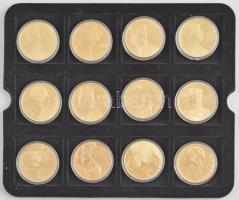 DN "Nagy magyarok" 25xklf aranyozott Cu emlékérem (egy ezüstözött) mahagóni fa éremtartóba...