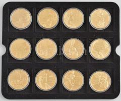 DN "Nagy magyarok" 24xklf aranyozott Cu emlékérem mahagóni fa éremtartóban, tanúsítványokk...