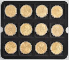 DN "Nagy magyarok" 24xklf aranyozott Cu emlékérem mahagóni fa éremtartóban, tanúsítványokk...