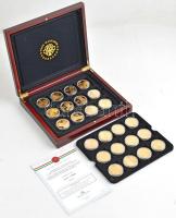 DN "Nagy magyarok" 24xklf aranyozott Cu emlékérem mahagóni fa éremtartóban, tanúsítványokk...