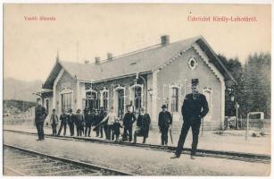 Királylehota, Králova Lehota; vasútállomás, vasutasok. Hegedűs műintézetéből (Rózsahegy) / railway station, railwaymen (EK)