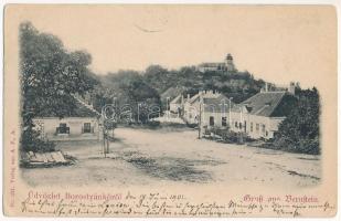 1901 Borostyánkő, Bernstein; utca, vár, Mager József üzlete / street view, castle, shop (kis szakadás / small tear)