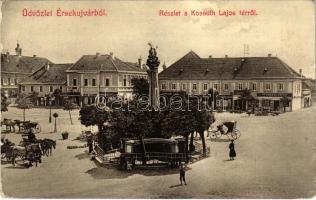 1907 Érsekújvár, Nové Zámky; Kossuth Lajos tér, Malinszky Rezső, Komáromi üzlete. Adler F. kiadása / square, shops (EK)