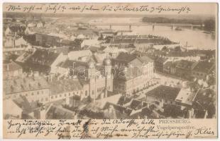 1905 Pozsony, Pressburg, Bratislava; Madártávlat, zsinagóga. Kiadja a Szolgáld ki magad / Vogelperspective / general view with synagogue (ázott / wet damage)