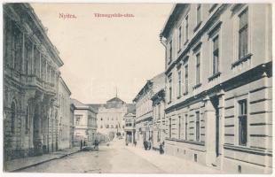 Nyitra, Nitra; Vármegyeház utca, Vármegyeház. Iritzer Zsigmond kiadása / street view, county hall (ragasztónyom / glue marks)