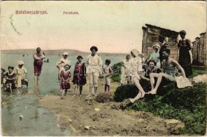 1913 Balatonszárszó, strand, fürdőzők (EK)